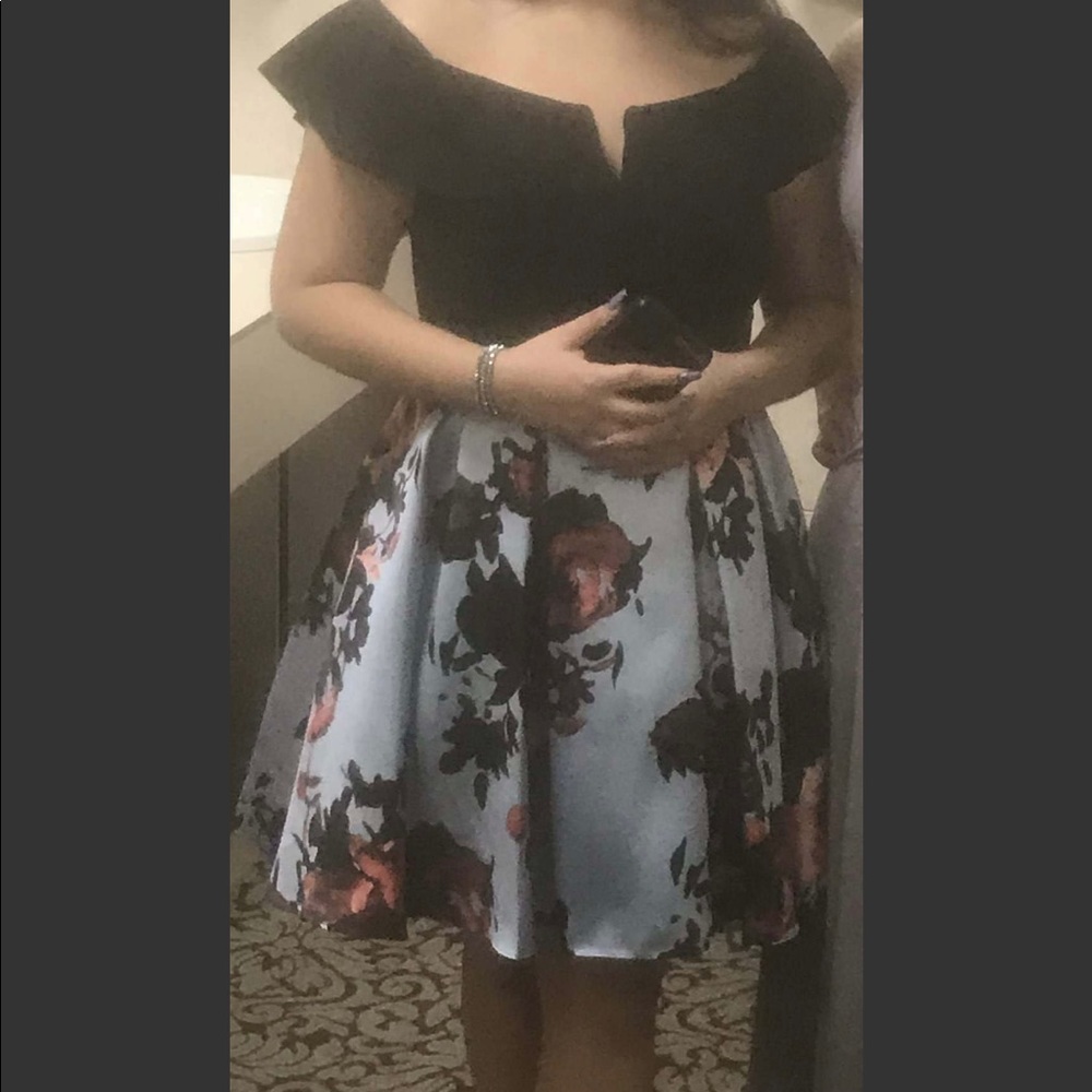 Betsy Adam dress, light blue with brick red flowers, size 12. Worn once